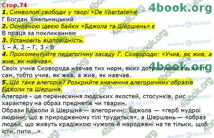 ГДЗ Українська література 9 клас сторінка Стр.74 (1-5)
